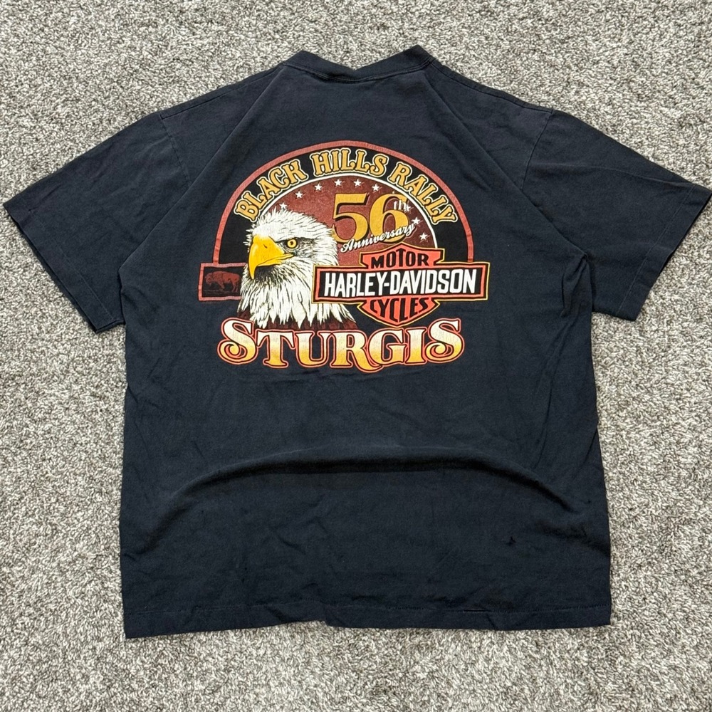 Vintage 1996 Harley Davidson Sturgis‎ Single Stitch Henley T-Shirt Mens XL 90s